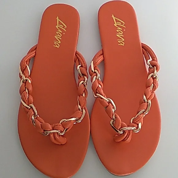 Liliana Women's Orange and Gold Rope Tie Sandals - Picture 1 of 3